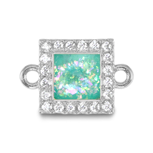 TQ metaal brass bedels tussenstuk square enamel Silver-turquoise blue