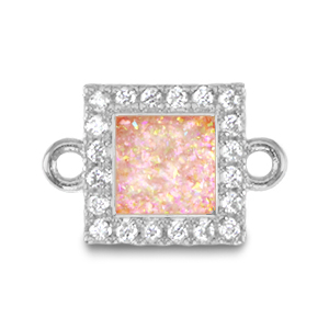 TQ metaal brass bedels tussenstuk square enamel Silver-light pink