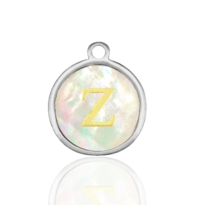 Bedels van Stainless steel Roestvrij staal (RVS) bedels 12mm shell initial&nbsp;Z White (natuurlijke kleur)-silver