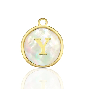 Bedels van Stainless steel Roestvrij staal (RVS) bedels 12mm shell initial&nbsp;Y White (natuurlijke kleur)-gold