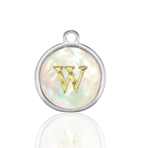 Bedels van Stainless steel Roestvrij staal (RVS) bedels 12mm shell initial&nbsp;W White (natuurlijke kleur)-silver