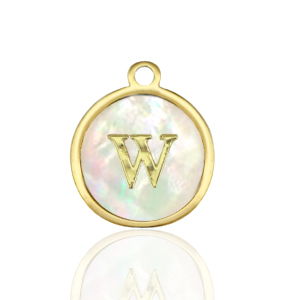 Bedels van Stainless steel Roestvrij staal (RVS) bedels 12mm shell initial&nbsp;W White (natuurlijke kleur)-gold