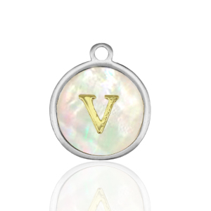 Bedels van Stainless steel Roestvrij staal (RVS) bedels 12mm shell initial&nbsp;V White (natuurlijke kleur)-silver
