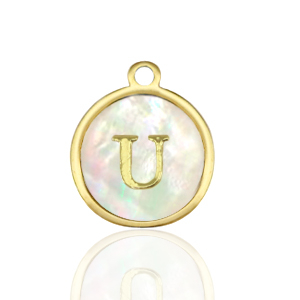 Bedels van Stainless steel Roestvrij staal (RVS) bedels 12mm shell initial&nbsp;U White (natuurlijke kleur)-gold