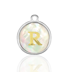 Bedels van Stainless steel Roestvrij staal (RVS) bedels 12mm shell initial&nbsp;R White (natuurlijke kleur)-silver