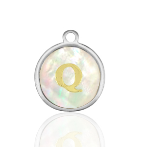 Bedels van Stainless steel Roestvrij staal (RVS) bedels 12mm shell initial&nbsp;Q White (natuurlijke kleur)-silver