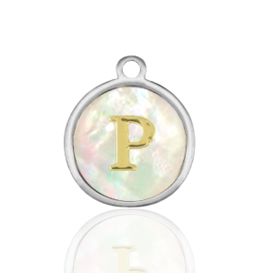 Bedels van Stainless steel Roestvrij staal (RVS) bedels 12mm shell initial&nbsp;P White (natuurlijke kleur)-silver