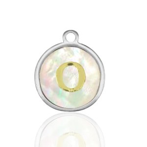 Bedels van Stainless steel Roestvrij staal (RVS) bedels 12mm shell initial&nbsp;O White (natuurlijke kleur)-silver