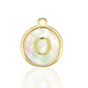 Bedels van Stainless steel Roestvrij staal (RVS) bedels 12mm shell initial&nbsp;O White (natuurlijke kleur)-gold