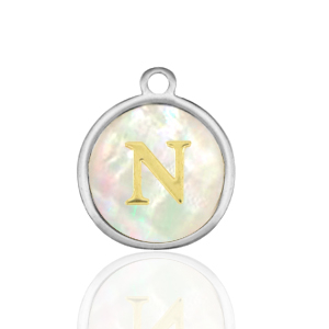 Bedels van Stainless steel Roestvrij staal (RVS) bedels 12mm shell initial&nbsp;N White (natuurlijke kleur)-silver