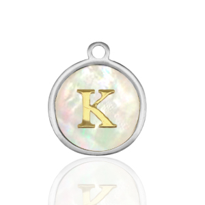 Bedels van Stainless steel Roestvrij staal (RVS) bedels 12mm shell initial&nbsp;K White (natuurlijke kleur)-silver