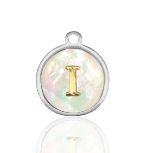 Bedels van Stainless steel Roestvrij staal (RVS) bedels 12mm shell initial&nbsp;I White (natuurlijke kleur)-silver