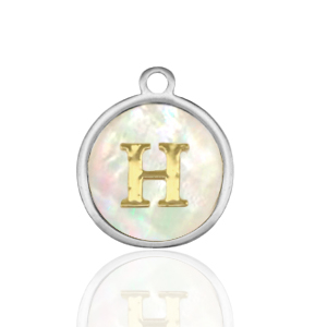 Bedels van Stainless steel Roestvrij staal (RVS) bedels 12mm shell initial&nbsp;H White (natuurlijke kleur)-silver