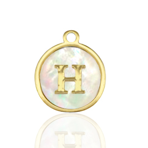 Bedels van Stainless steel Roestvrij staal (RVS) bedels 12mm shell initial&nbsp;H White (natuurlijke kleur)-gold