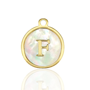 Bedels van Stainless steel Roestvrij staal (RVS) bedels 12mm shell initial&nbsp;F White (natuurlijke kleur)-gold