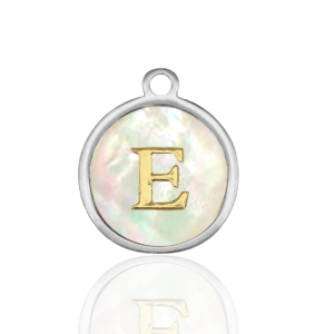 Bedels van Stainless steel Roestvrij staal (RVS) bedels 12mm shell initial&nbsp;E White (natuurlijke kleur)-silver