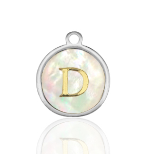 Bedels van Stainless steel Roestvrij staal (RVS) bedels 12mm shell initial&nbsp;D White (natuurlijke kleur)-silver