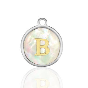 Bedels van Stainless steel Roestvrij staal (RVS) bedels 12mm shell initial&nbsp;B White (natuurlijke kleur)-silver