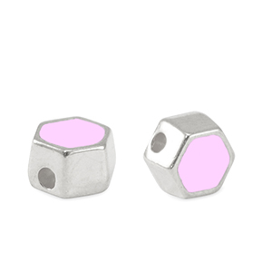 Metaal kralen DQ hexagon Antiek zilver-lilac rose (nikkelvrij)