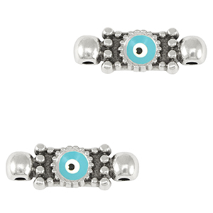 Metaal bedels DQ tussenstuk evil eye Antiek zilver-light blue (nikkelvrij)