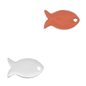 Metaal bedels DQ fish Antiek zilver-coral red (nikkelvrij)