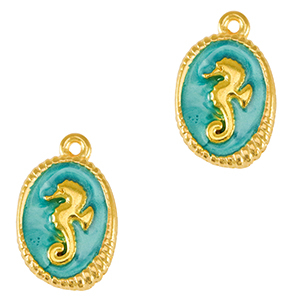 Metaal bedels DQ seahorse Goud-turquoise blue (nikkelvrij)