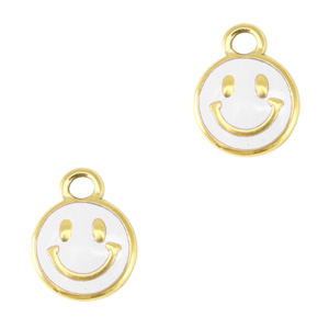 Bedels van Stainless steel Roestvrij staal (RVS) smiley enamel Gold-white