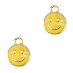 Bedels van Stainless steel Roestvrij staal (RVS) smiley enamel Gold-yellow