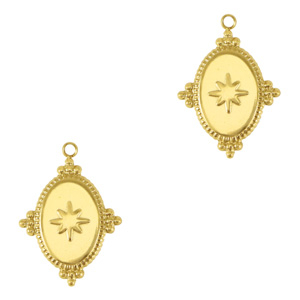 Bedels van Stainless steel Roestvrij staal (RVS) oval star Gold