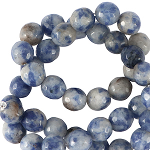 Kralen natuursteen sodaliet en microklien 8mm facet geslepen Dark blue-white