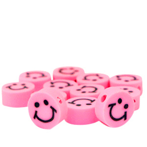 Polymeer kraal smiley Pink