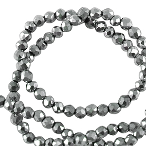 Facet kralen top quality rond 2mm Silver-pearl shine coating