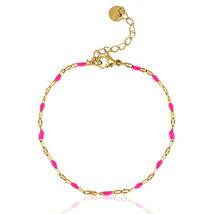 Armbanden van Stainless steel Roestvrij staal (RVS) Neon fuchsia pink-gold