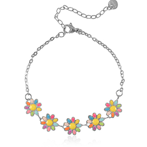 Armbanden van Stainless steel Roestvrij staal (RVS) flowers Pastel multicolour-silver