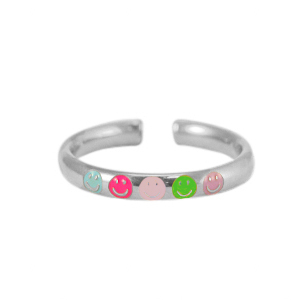 Ringen van Stainless steel Roestvrij staal (RVS) enamel smiley Neon multicolour-silver