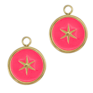 Bedels van Stainless steel Roestvrij staal (RVS) ster Gold-neon pink