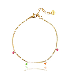 Armbanden van Stainless steel Roestvrij staal (RVS) star Neon multicolour pink orange green-gold