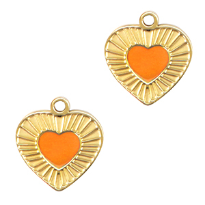 Bedels van Stainless steel Roestvrij staal (RVS) heart Neon orange-gold