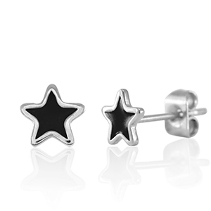 Oorbellen / oorstekers van Stainless steel Roestvrij staal (RVS) star Zilver-zwart