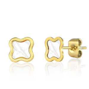 Oorbellen / oorstekers van Stainless steel Roestvrij staal (RVS) flower Goud-parelwit