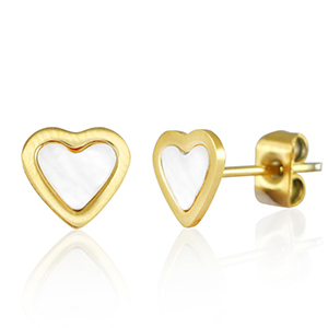 Oorbellen / oorstekers van Stainless steel Roestvrij staal (RVS) heart Goud-parelwit