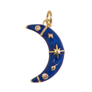 TQ metaal brass bedels moon enamel Gold-blue