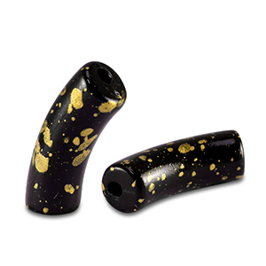 Kralen van acryl tube shiny Black-gold