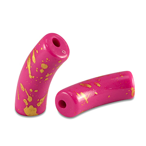 Kralen van acryl tube shiny Fuchsia pink-gold