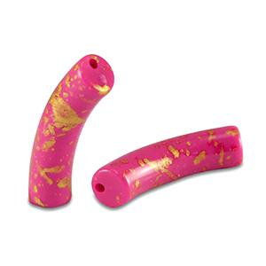Kralen van acryl tube shiny Fuchsia pink-gold