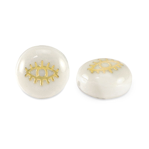 Glas kralen rondellen shell look eye White-gold