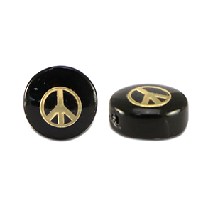 Glas kralen rondellen peace Black-gold