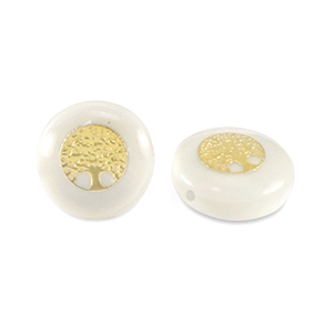 Glas kralen rondellen shell look tree of life White-gold