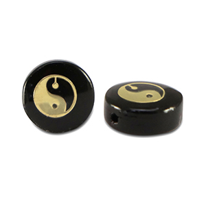 Glas kralen rondellen Yin & Yang Black-gold