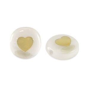 Glas kralen rondellen shell look heart White-gold